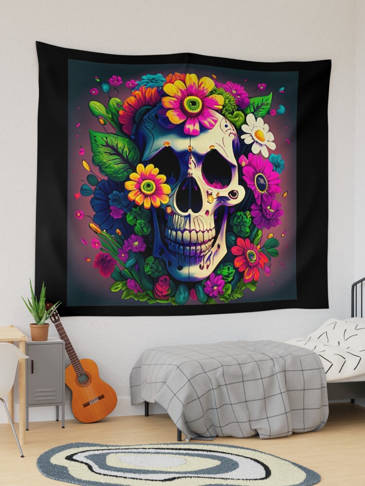 Grateful Dead Unisex T-Shirt Guitar Playing Skeleton on Skeleton Head with  Roses Multiple Colors
