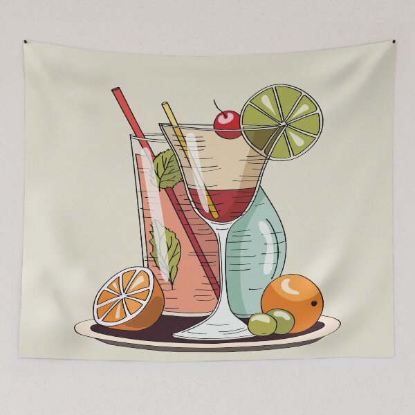 Item preview, Hand drawn vector illustration of alcohol cocktails with mint leaves, olives and citrus garnish designed and sold by Familyshmot.