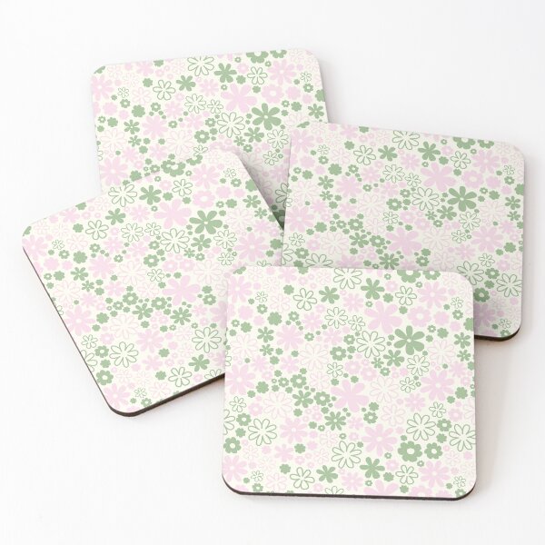 Item preview, GREEN AND PINK BOHO PREPPY FLOWERS CREAM BACKGROUND designed and sold by blomastudios.