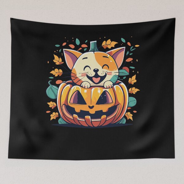 Item preview, Laughing Halloween cat with pumpkin, scary jack o' lantern, Happy Halloween, Hocus Pocus designed and sold by Senseva.