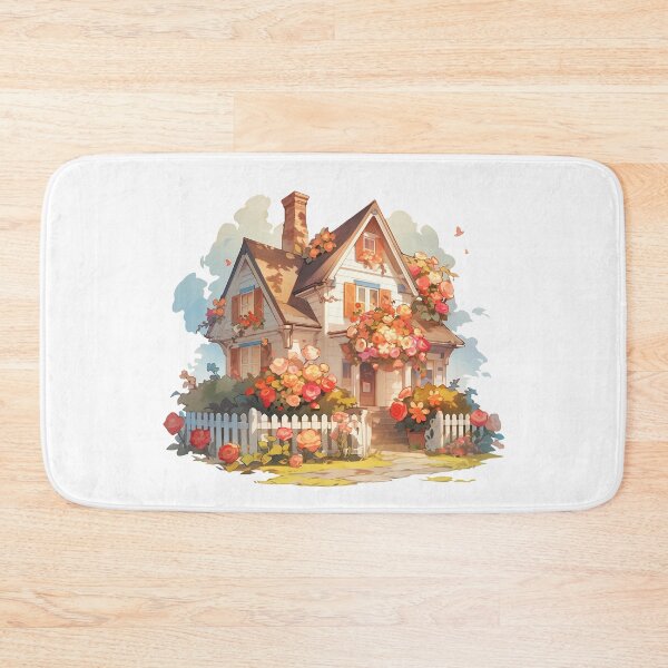 Item preview, Cute Cozy Cottage with Roses and Flowers in Rustic and Cottagecore Style designed and sold by CozyKawaiiArt.