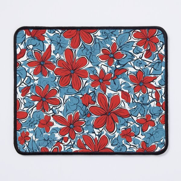 Item preview, Blue Red White Floral pattern designed and sold by SeamCraft.