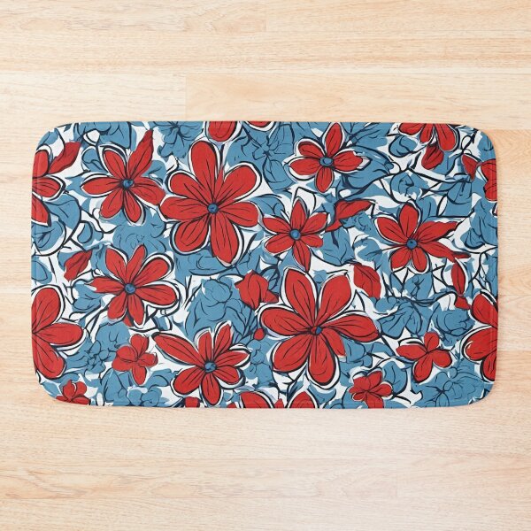 Item preview, Blue Red White Floral pattern designed and sold by SeamCraft.