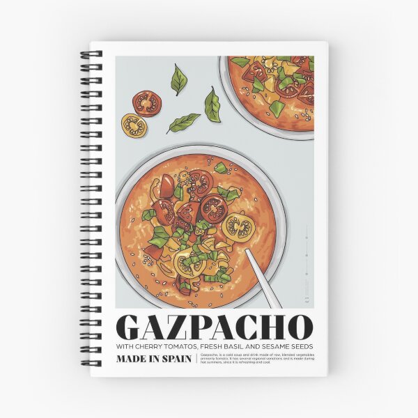 Item preview, Gazpacho poster, Food art print, Spanish food art, Spain poster aesthetic, Spanish tile illustration, Malaga, Andalusia, Tomato, Recipe art designed and sold by peachcakecanvas.