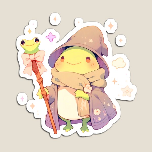 Item preview, Cute Kawaii Frog Wizard with Froggy Staff Pastel and Purple designed and sold by CozyKawaiiArt.