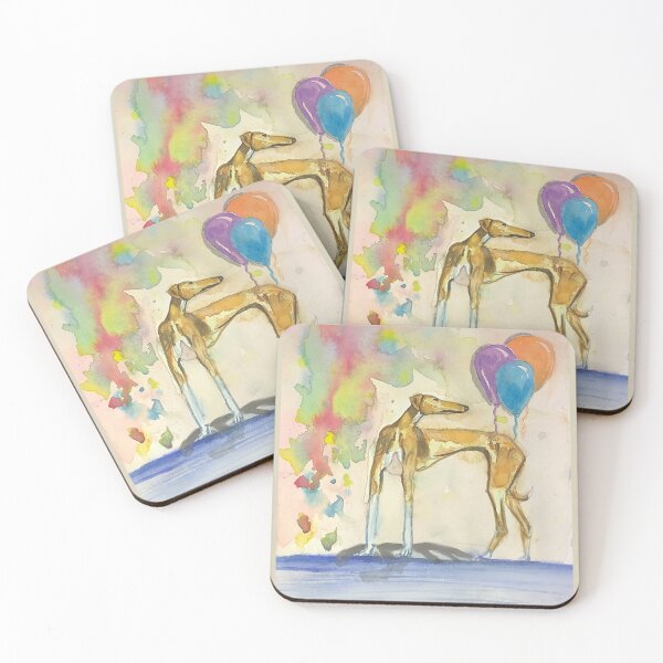 Item preview, Greyhound dog with balloons watercolor art designed and sold by altairaleon.