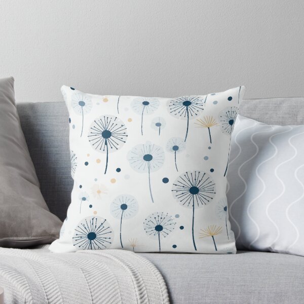 Item preview, Elegant Dandelion Pattern, Delicate White Flowers in Blue Pastel, Botanical Floral Design designed and sold by EffatDezign.