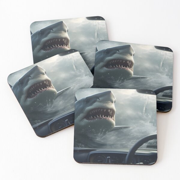 Item preview, A drivers view overlooking a shark in the ocean in the style of hyper-realistic scary sci-fi designed and sold by AI-Only Creations.