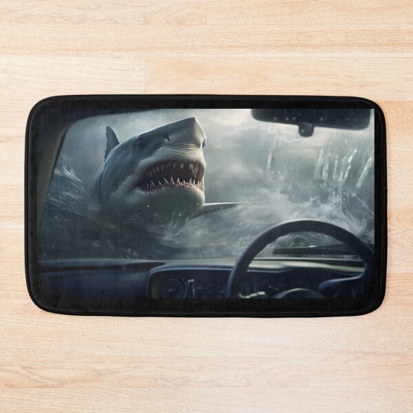Item preview, A drivers view overlooking a shark in the ocean in the style of hyper-realistic scary sci-fi designed and sold by AI-Only Creations.