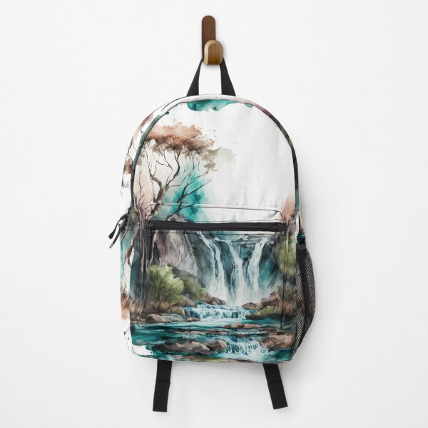 Item preview, Hiking In Nature Watercolor Waterfall Landscape designed and sold by StephanieWard.
