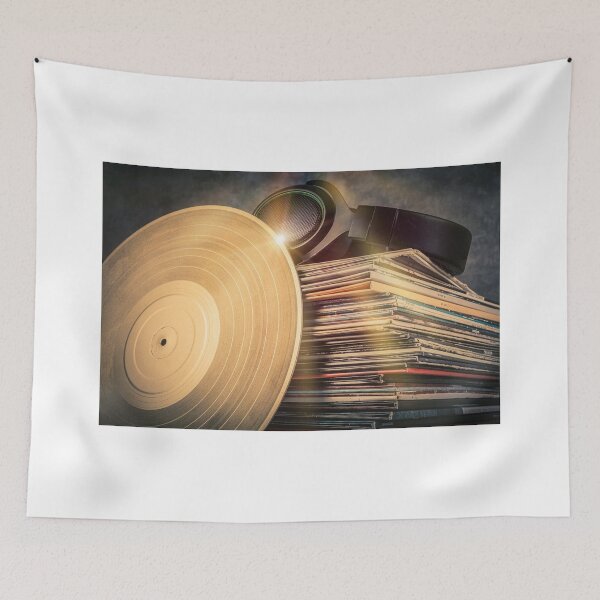 Item preview, Gold vinyl record on the background of a record collection. designed and sold by Boogeyman Bill.