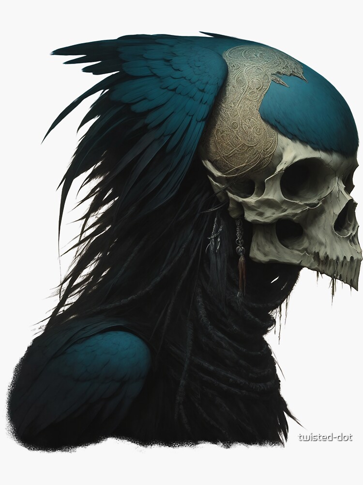 A dark shaman with a skull face and raven feathers. Sticker for Sale by  twisted-dot