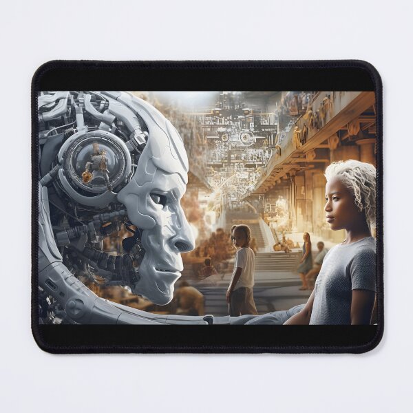 Item preview, A futuristic illustration of living in the age of and with intelligent machines in the style of robotic expressionism designed and sold by AI-Only Creations.