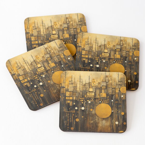 Item preview, Gold and Black Abstract City Skyline Oil Painting designed and sold by StudioRedKoala.