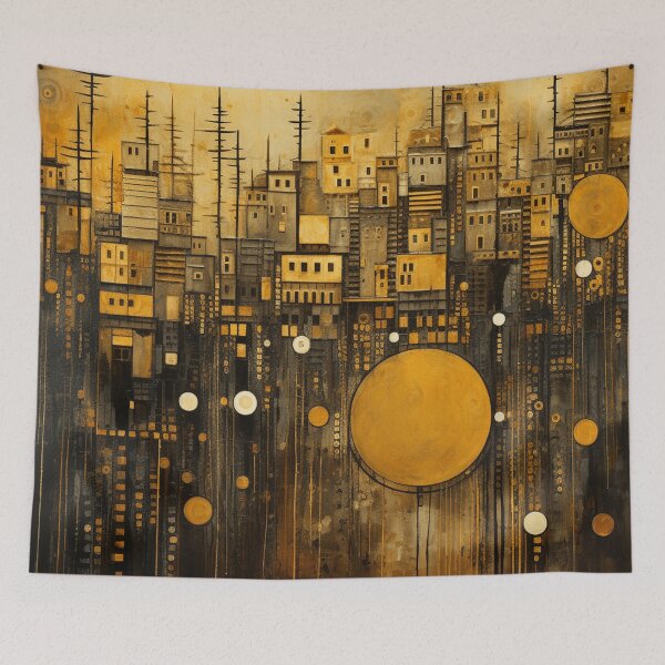 Item preview, Gold and Black Abstract City Skyline Oil Painting designed and sold by StudioRedKoala.