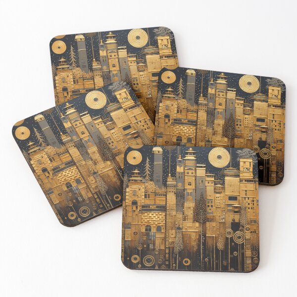 Item preview, Gold and Black Abstract City Skyline Oil Painting designed and sold by StudioRedKoala.