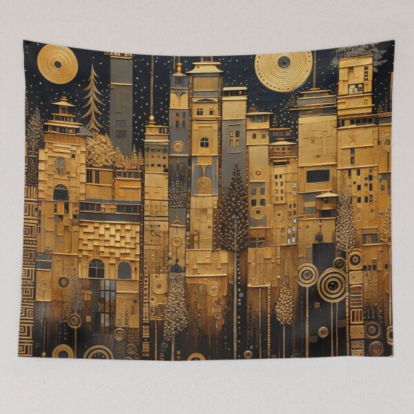 Item preview, Gold and Black Abstract City Skyline Oil Painting designed and sold by StudioRedKoala.