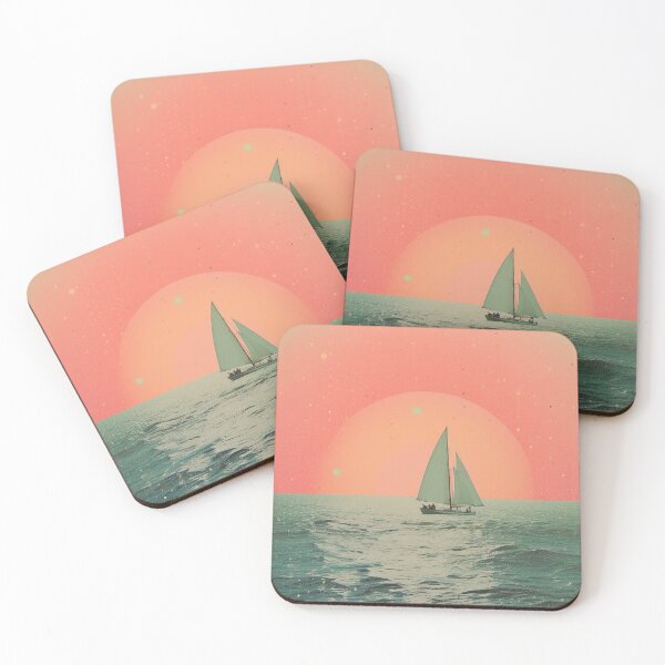 Item preview, Vintage risograph style collage, seascape with sunset and boat sailing designed and sold by ajo-rb.