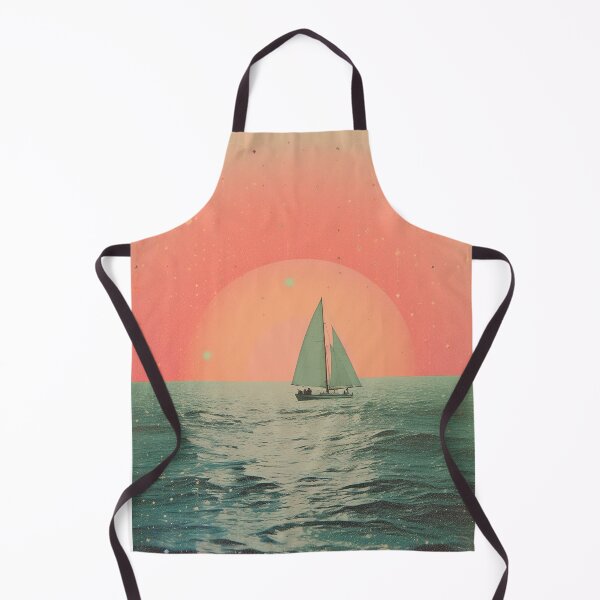Item preview, Vintage risograph style collage, seascape with sunset and boat sailing designed and sold by ajo-rb.
