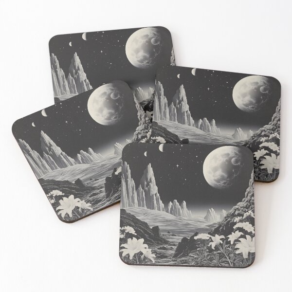 Item preview, Vintage Black and White Colors Image Flowers and Space Landscape with Starry Sky and Planets designed and sold by Je-we.