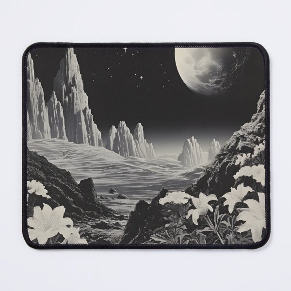 Item preview, Vintage Black and White Colors Image Flowers and Space Landscape with Starry Sky and Planets designed and sold by Je-we.
