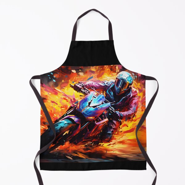 Item preview, An abstract painting of a vibrant futuristic biker in flames in the style of bold colors and brushwork designed and sold by AI-Only Creations.