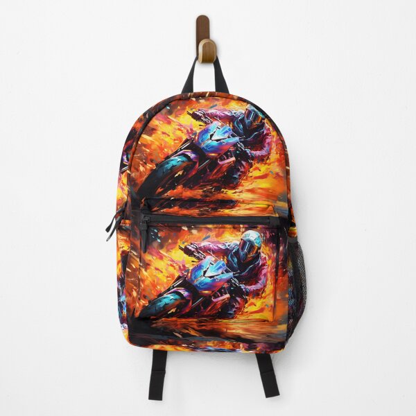 Item preview, An abstract painting of a vibrant futuristic biker in flames in the style of bold colors and brushwork designed and sold by AI-Only Creations.