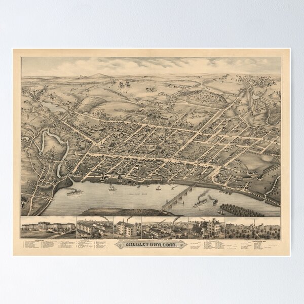 Item preview, Vintage Map of Middletown CT (1877) designed and sold by BravuraMedia.