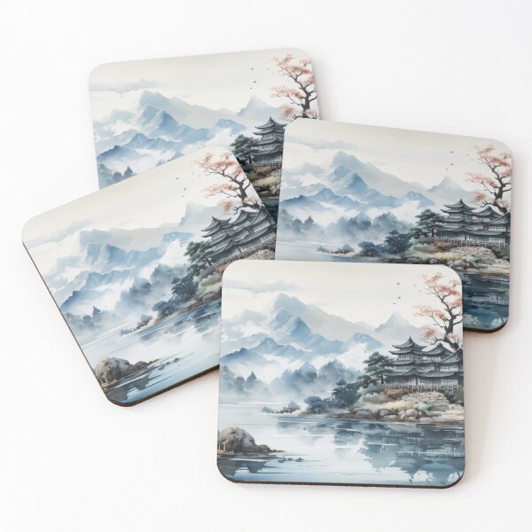 Item preview, Japanese Watercolor Landscape Mountain Lake designed and sold by Quips-n-Gifts.