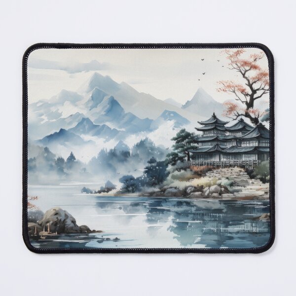 Item preview, Japanese Watercolor Landscape Mountain Lake designed and sold by Quips-n-Gifts.