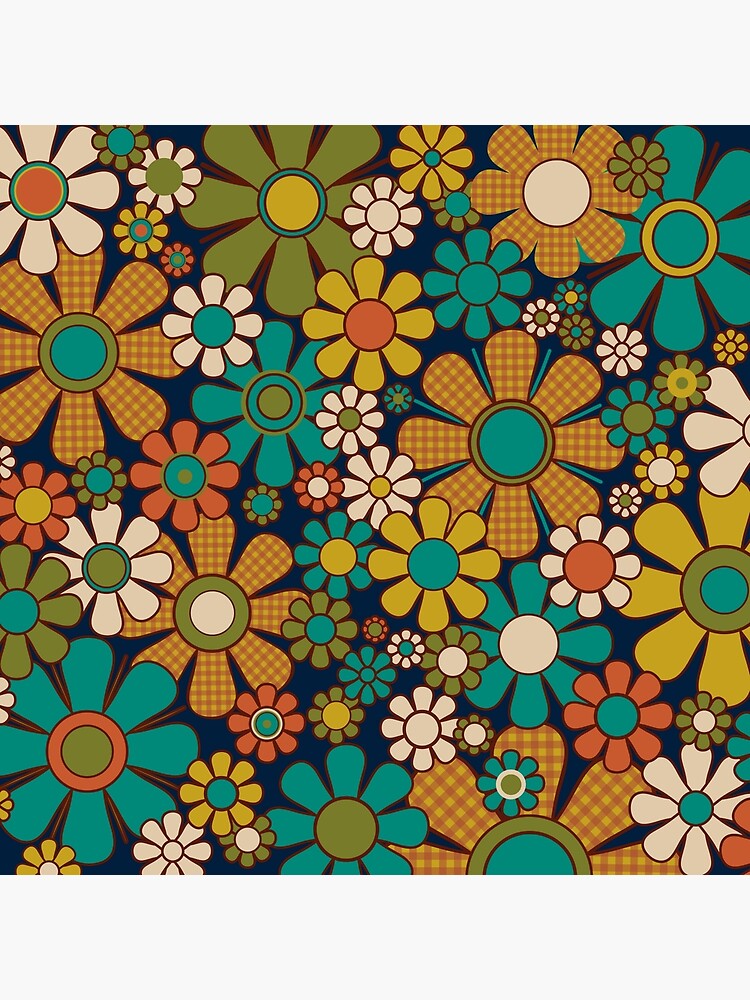 Retro Garden Gingham Flowers 60s 70s Floral Vintage Maximalist