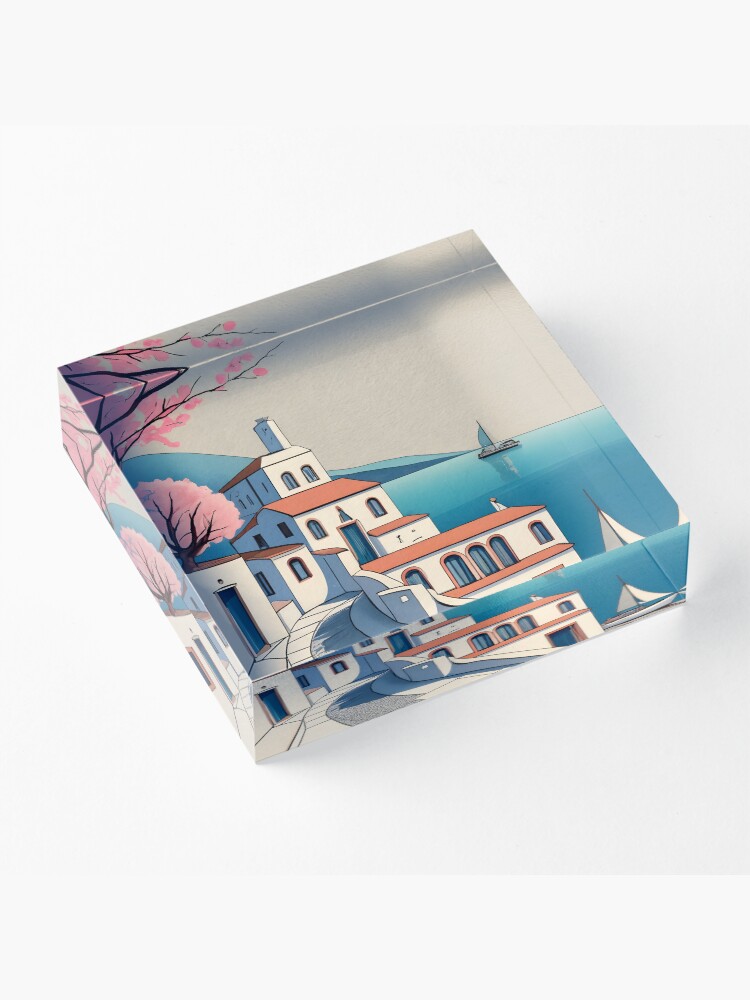 Thumbnail 3 of 5, Acrylic Block, Old Traditional Greece Cycladic home Drawing designed and sold by Patricks-Art.
