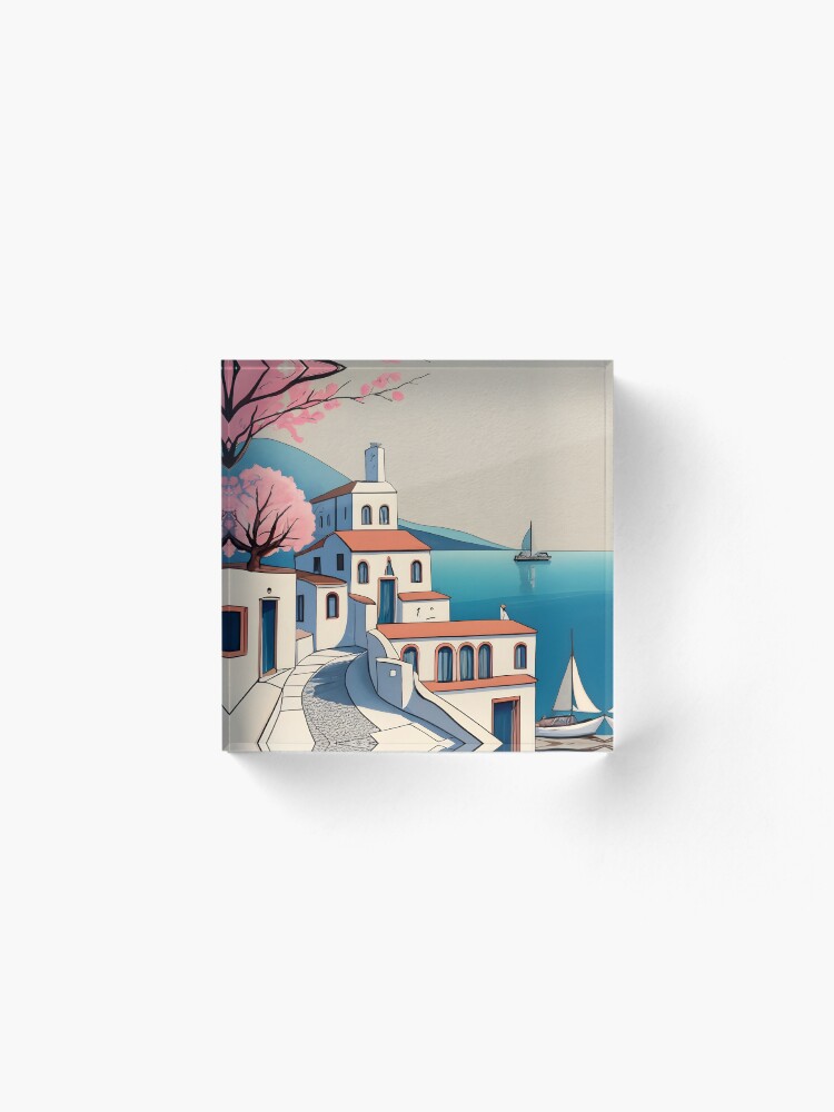 Thumbnail 2 of 5, Acrylic Block, Old Traditional Greece Cycladic home Drawing designed and sold by Patricks-Art.