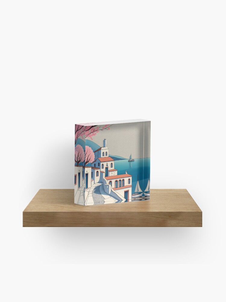 Thumbnail 1 of 5, Acrylic Block, Old Traditional Greece Cycladic home Drawing designed and sold by Patricks-Art.