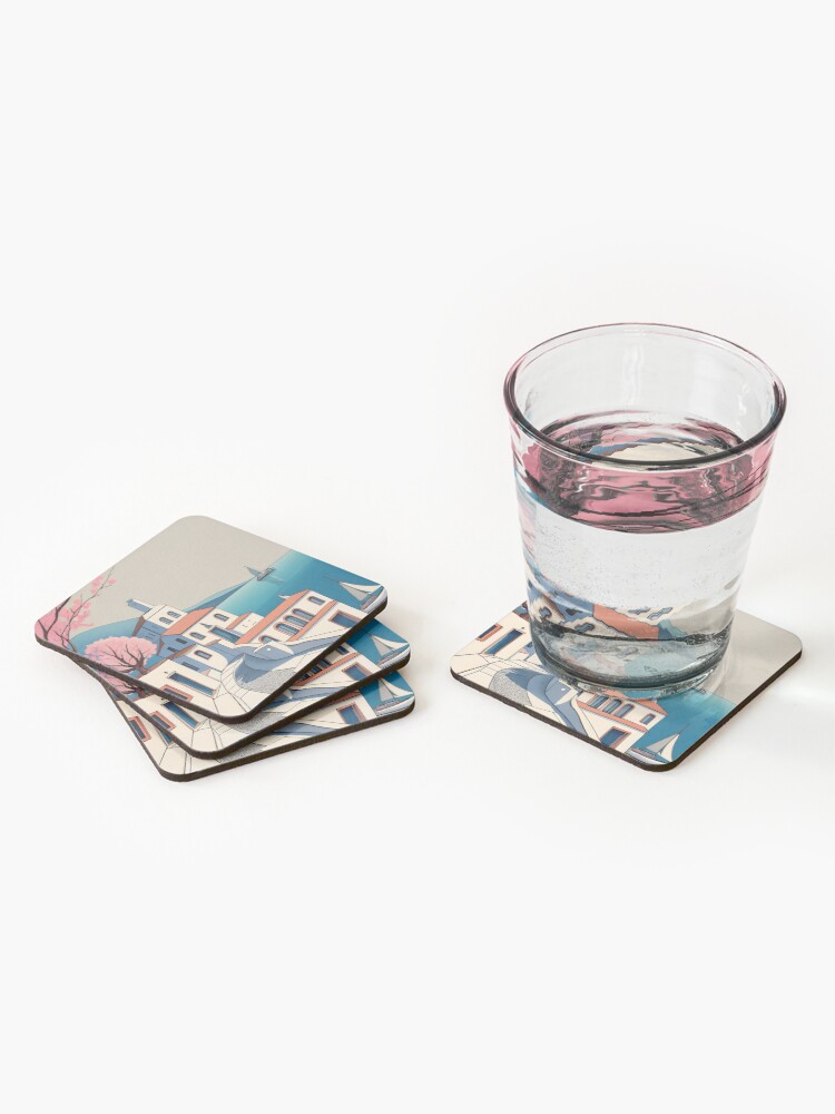 Thumbnail 2 of 5, Coasters (Set of 4), Old Traditional Greece Cycladic home Drawing designed and sold by Patricks-Art.