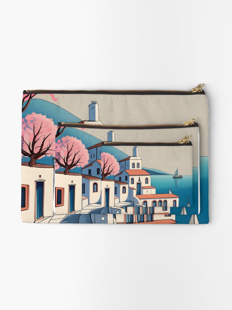 Thumbnail 2 of 4, Zipper Pouch, Old Traditional Greece Cycladic home Drawing designed and sold by Patricks-Art.