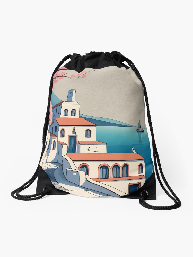 Thumbnail 1 of 3, Drawstring Bag, Old Traditional Greece Cycladic home Drawing designed and sold by Patricks-Art.