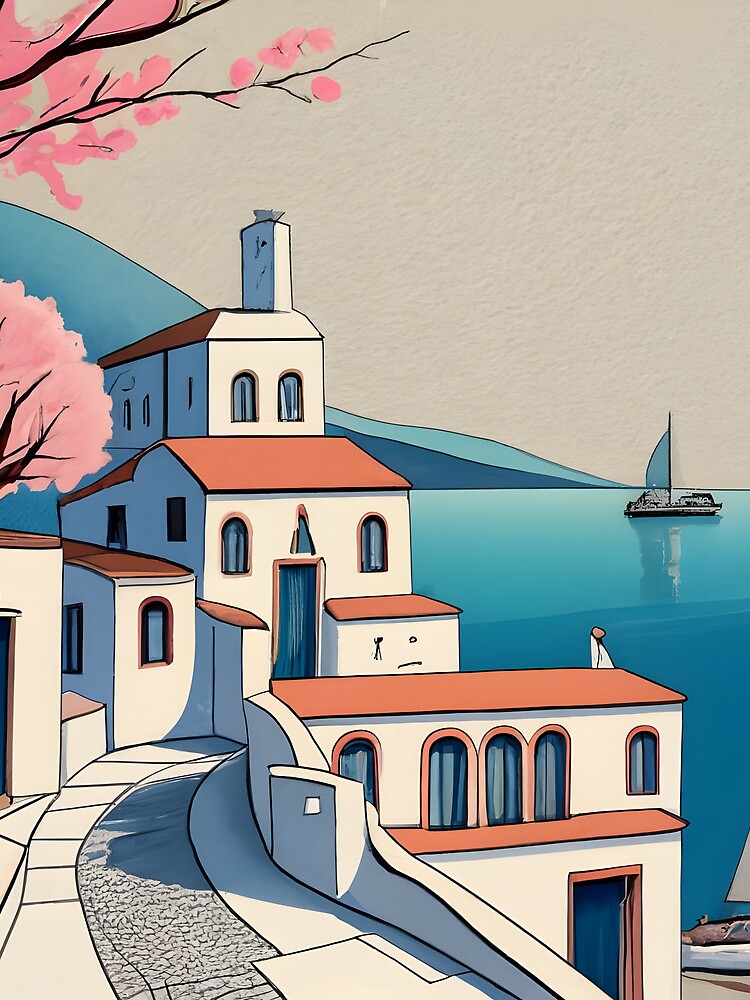 Thumbnail 3 of 3, Drawstring Bag, Old Traditional Greece Cycladic home Drawing designed and sold by Patricks-Art.