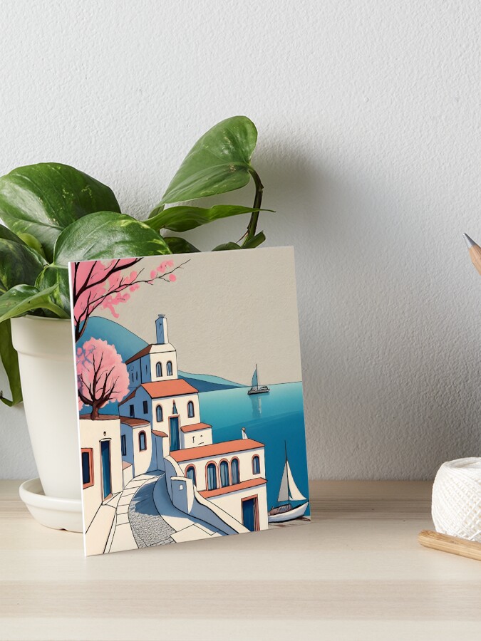 Thumbnail 1 of 2, Art Board Print, Old Traditional Greece Cycladic home Drawing designed and sold by Patricks-Art.