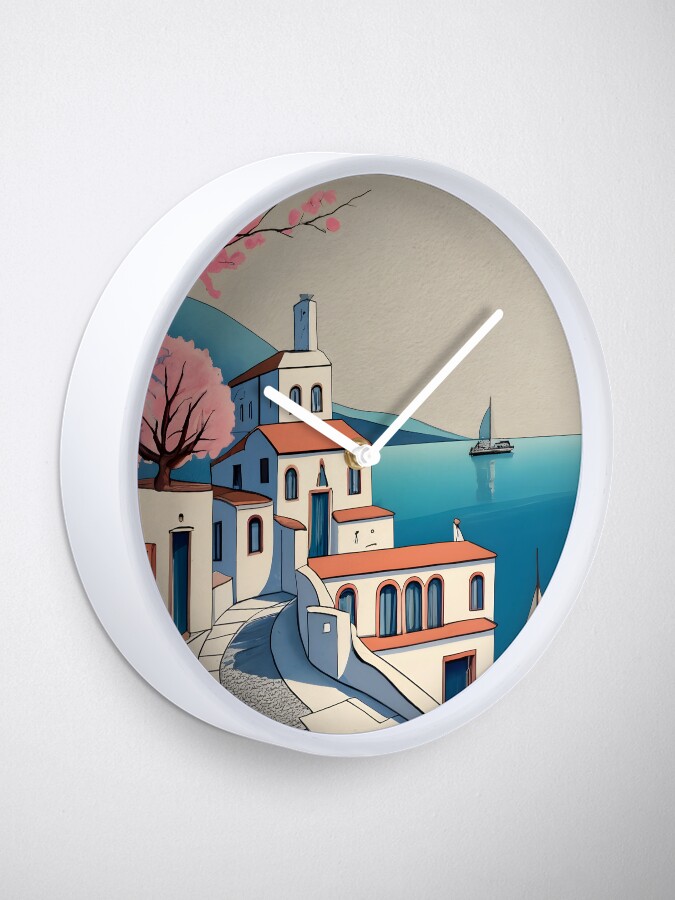 Thumbnail 1 of 4, Clock, Old Traditional Greece Cycladic home Drawing designed and sold by Patricks-Art.