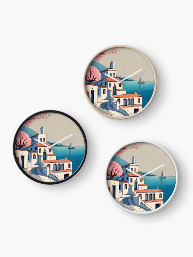 Thumbnail 3 of 4, Clock, Old Traditional Greece Cycladic home Drawing designed and sold by Patricks-Art.