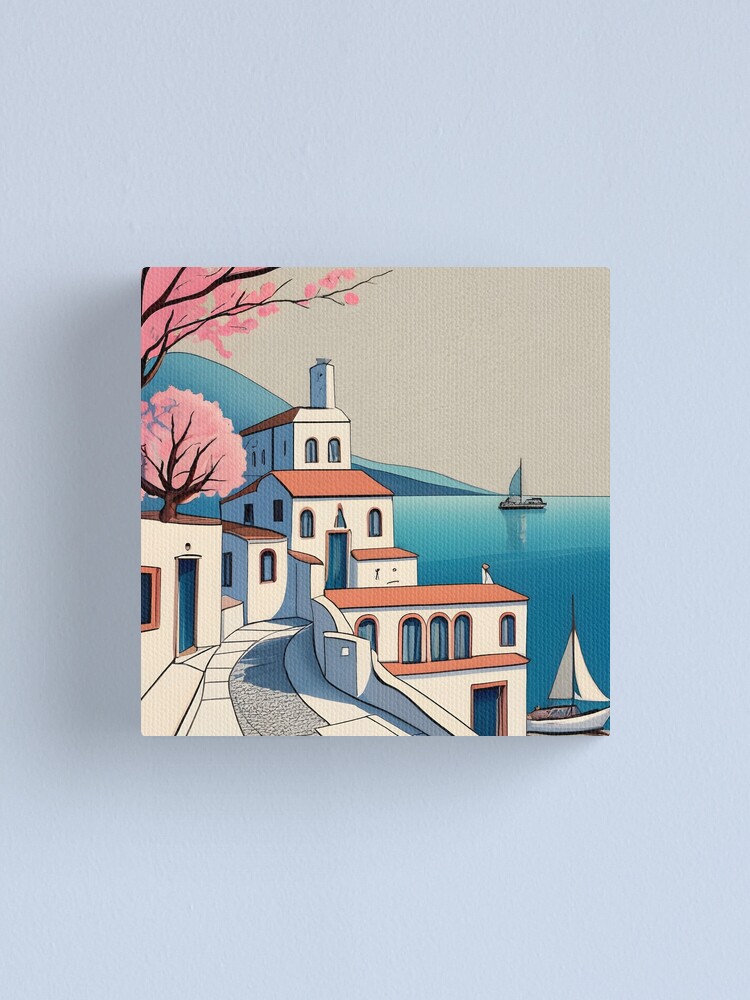 Thumbnail 1 of 3, Canvas Print, Old Traditional Greece Cycladic home Drawing designed and sold by Patricks-Art.