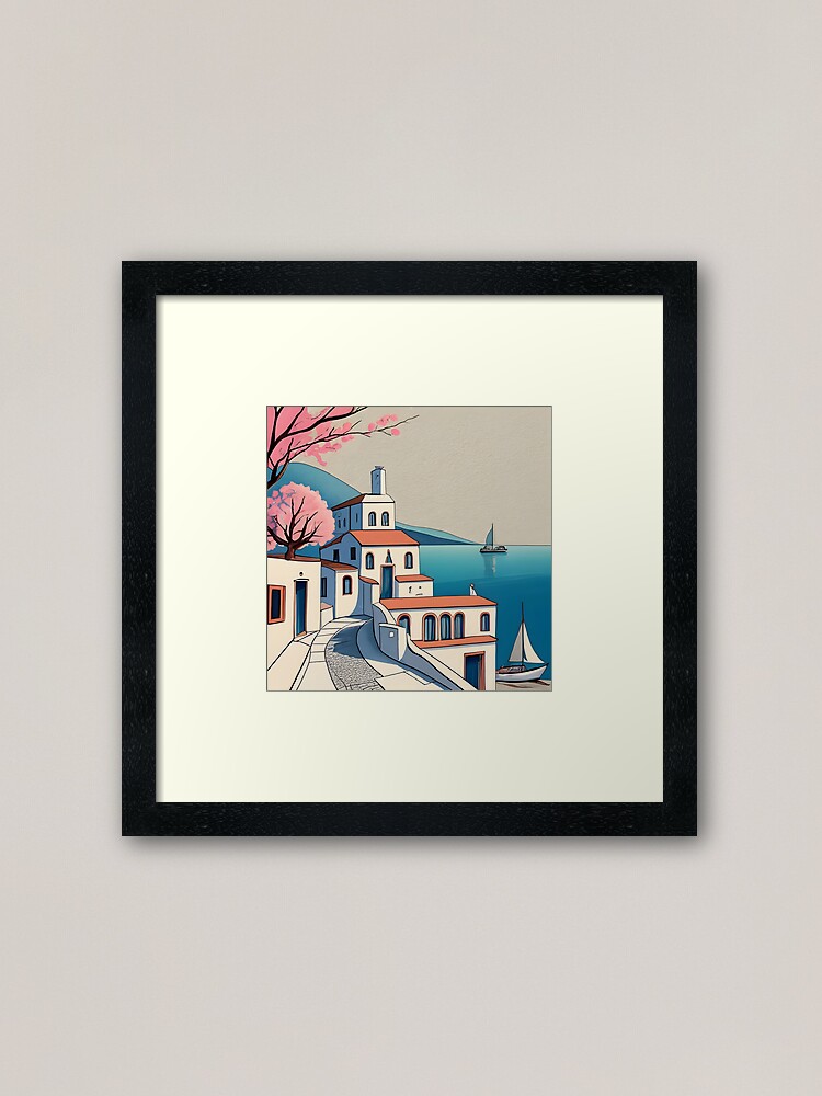Thumbnail 2 of 7, Framed Art Print, Old Traditional Greece Cycladic home Drawing designed and sold by Patricks-Art.