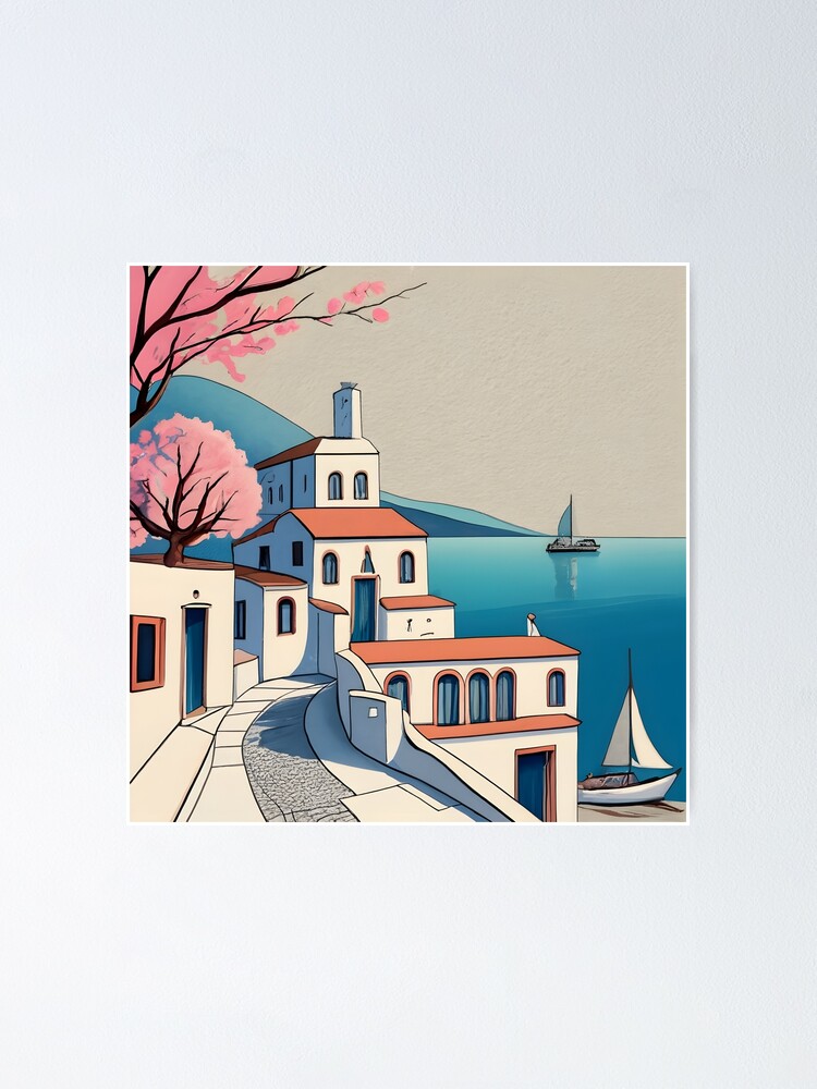 Thumbnail 1 of 3, Poster, Old Traditional Greece Cycladic home Drawing designed and sold by Patricks-Art.