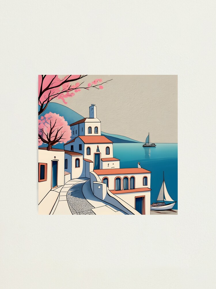 Thumbnail 1 of 3, Photographic Print, Old Traditional Greece Cycladic home Drawing designed and sold by Patricks-Art.