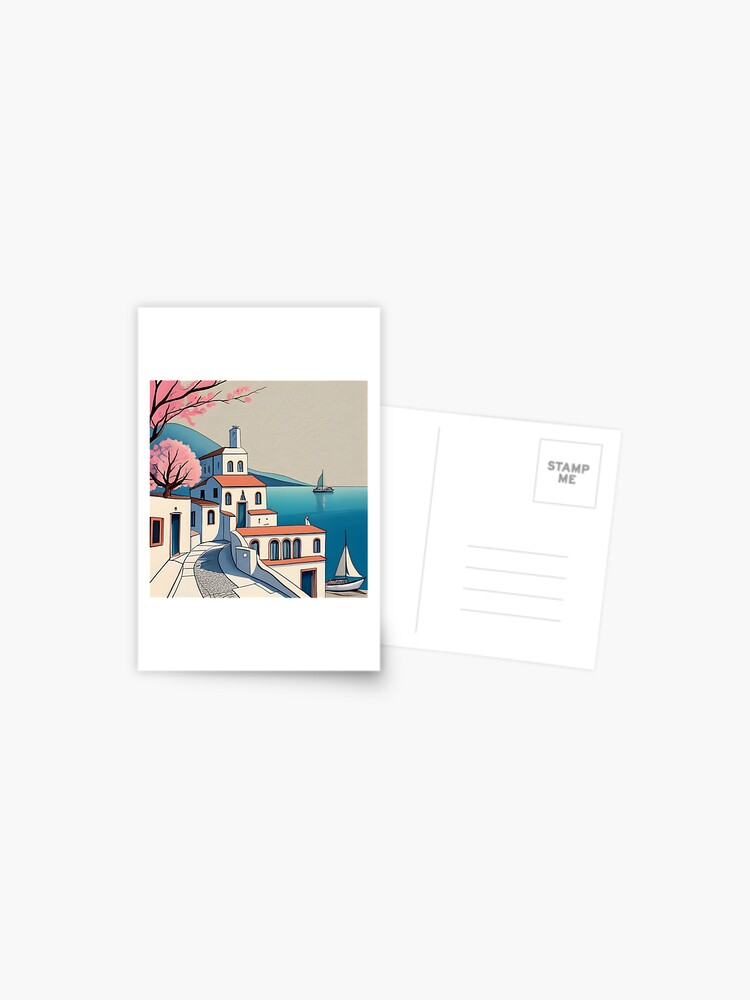Thumbnail 1 of 2, Postcard, Old Traditional Greece Cycladic home Drawing designed and sold by Patricks-Art.