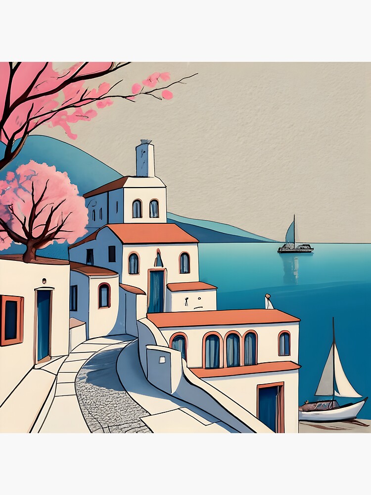 Thumbnail 3 of 3, Sticker, Old Traditional Greece Cycladic home Drawing designed and sold by Patricks-Art.