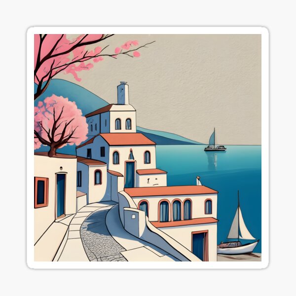 Item preview, Old Traditional Greece Cycladic home Drawing designed and sold by Patricks-Art.