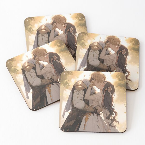 Item preview, a romantic couple kiss in the meadow in sunrise designed and sold by Railvas.