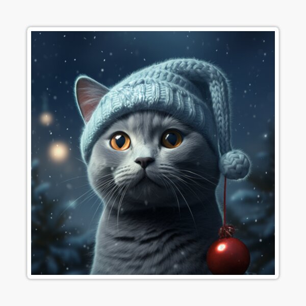  Russian Blue Cat Wear Christmas hat Glittering